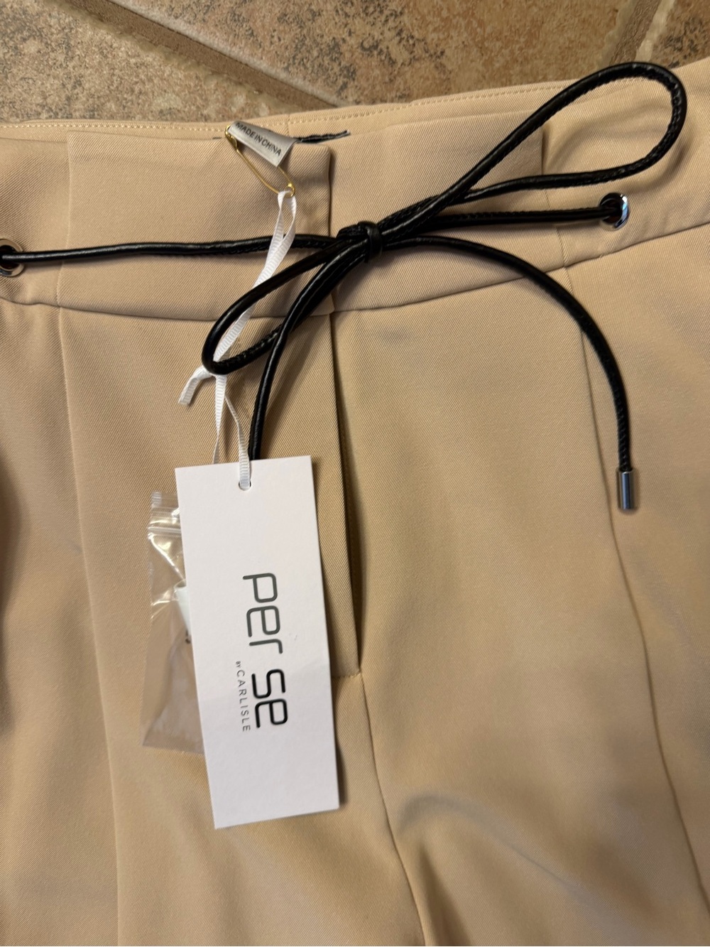 Carlisle Cream Dress Pants with Black Drawstring Detail - Picture 3 of 4